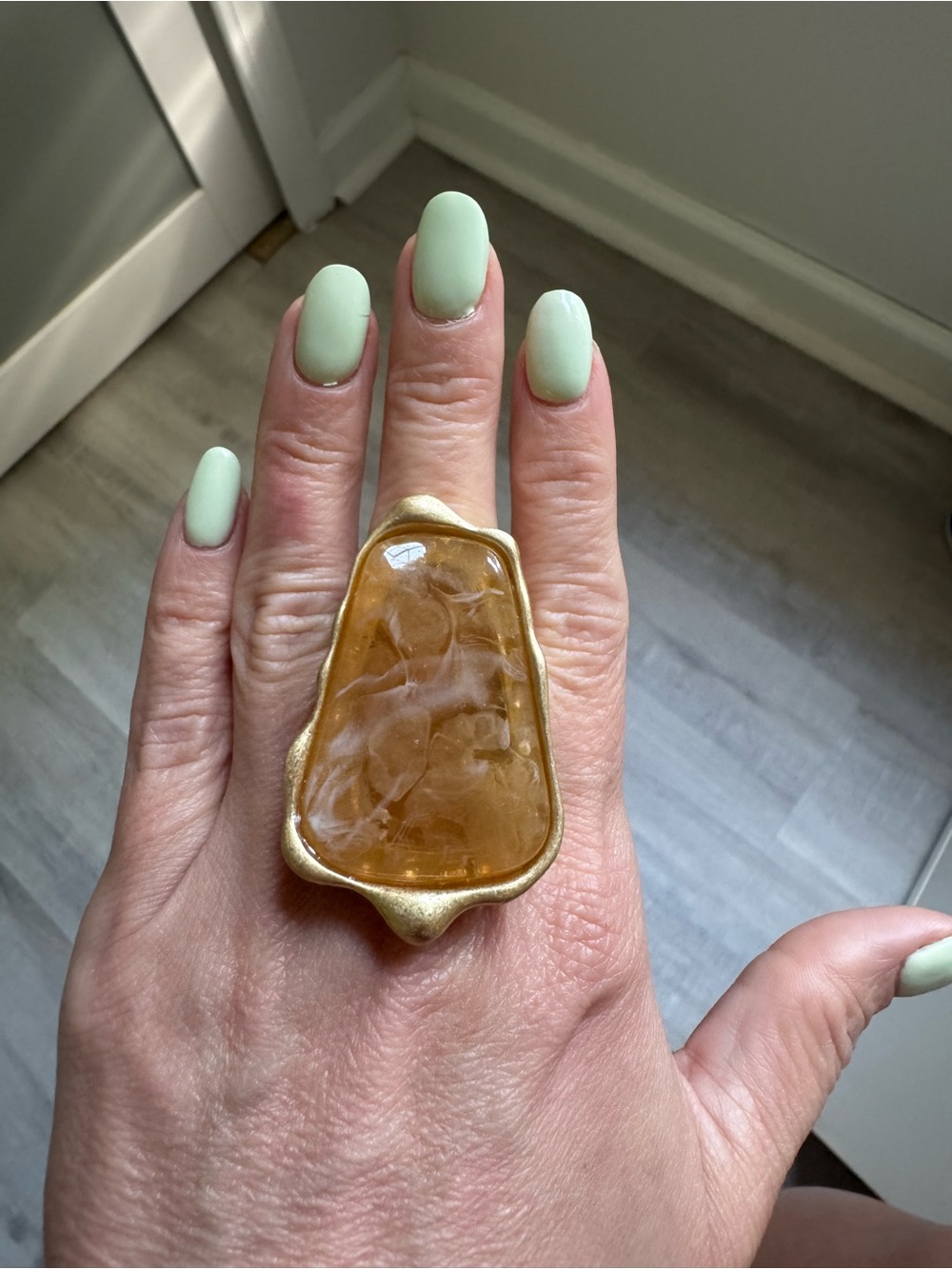Gold-Tone Amber Statement Ring - Women's Fashion Accessory